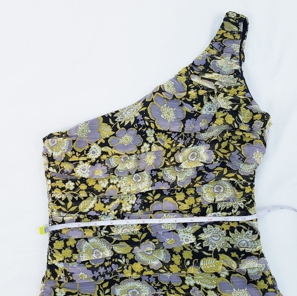 NWT Zara One Shoulder Floral Mini Dress Pleated Fabric - Picture 5 of 9